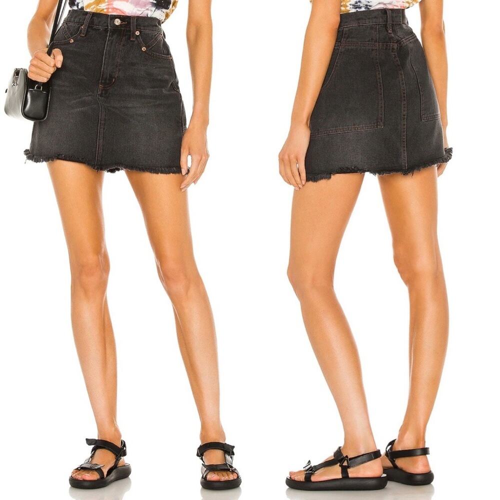 Pistola Rumi High Rise Cut Off Skirt in Black Vinyl sz 25